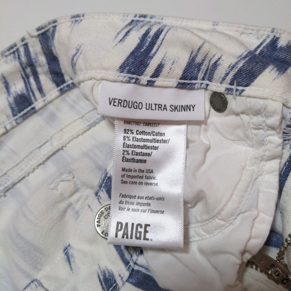 Paige Verdugo Ultra Skinny Jeans Women Sz 26 White Blue Stretch Coastal Cowgirl - Picture 12 of 13